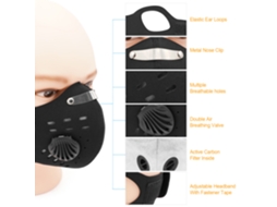 Máscara Para Adultos Com Válvula Filtro De Carvão Ativo Ajustável Reutilizável Para Corrida Ciclismo Camping Viagem