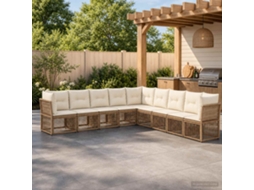 Vidaxl Conjunto De Sofá De Jardim 9 Unid. Bege Vime Pe