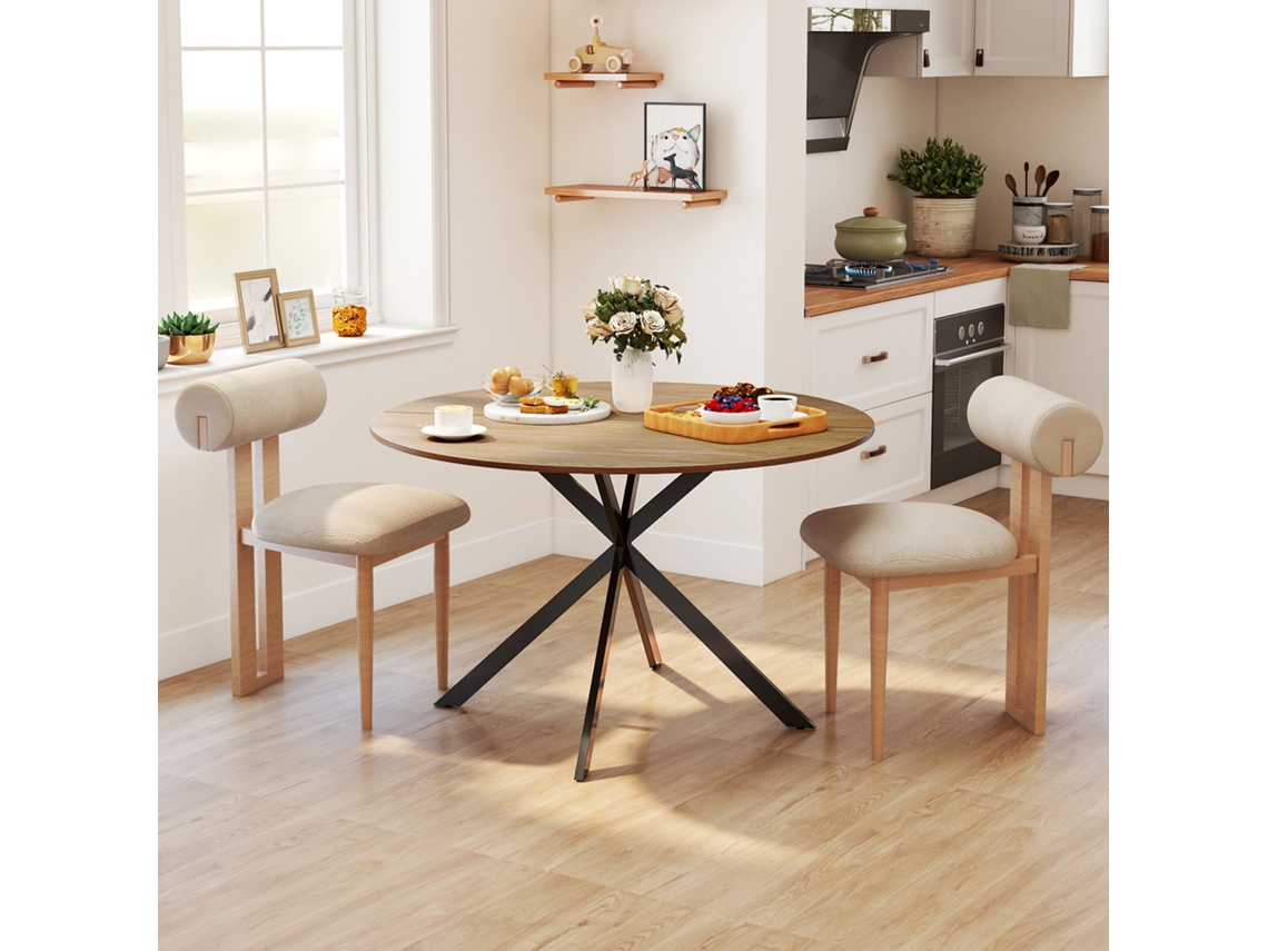 Mesa De Refeição Redonda Para 4 Pessoas Mesa De Cozinha Industrial Com Estrutura De Aço Ø120x75 Cm Madeira