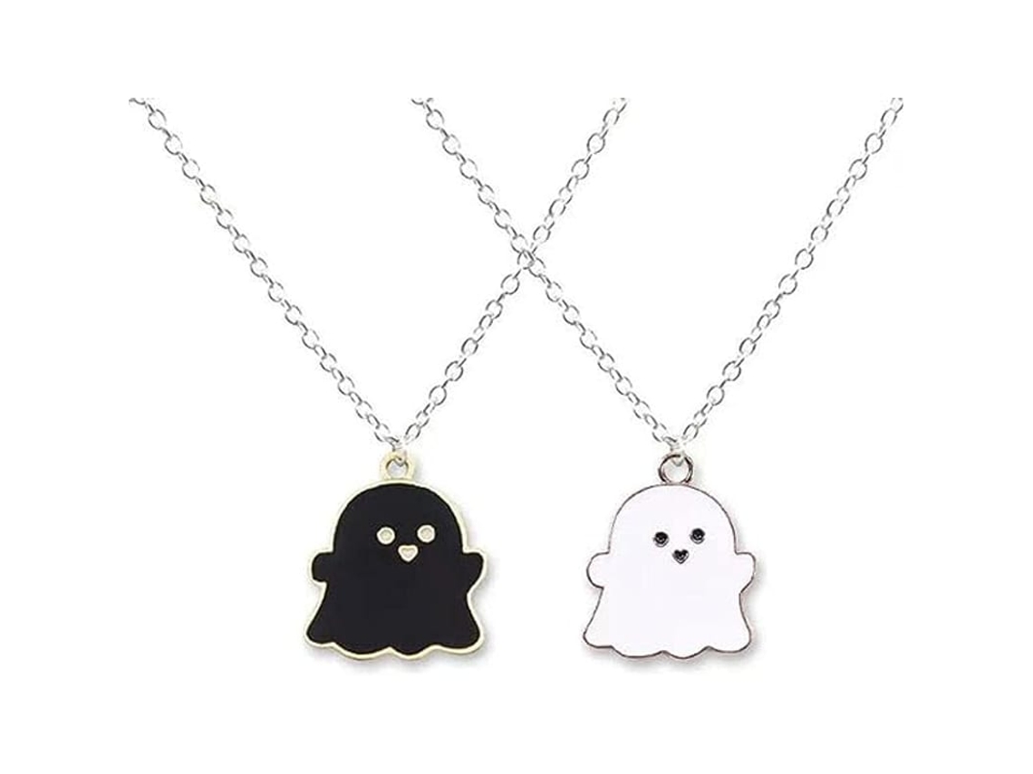Colar De Pingente Fantasma Preto E Branco, Charm De Esmalte Fofo Para Amizade Casal Aniversário Halloween