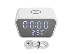 Mali relógio de Alarme com Carregador Sem Fio 10w Digital Inteligente de Mesa com Testador de Temperatura Branco