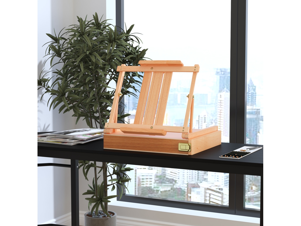 Table Easel, Angle-adjustable Easel With Handle, Suitcase Easel For Painting And Drawing, Foldable Studio Easel With Drawer, Natural Beech Wood