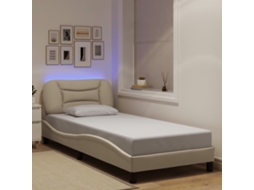 Vidaxl Estrutura De Cama Com Led Sem Colchão Hvar 80x200 Cm Tecido Creme