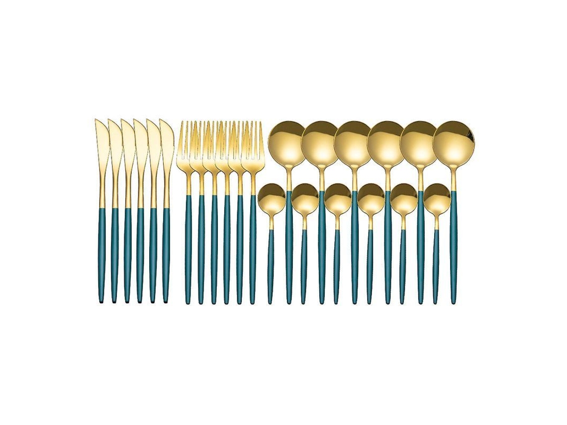 Conjunto De Jantar De Aço Inoxidável 24 Peças, Elegante E Durável, Para Casa, Festa E Restaurante Ouro Verde