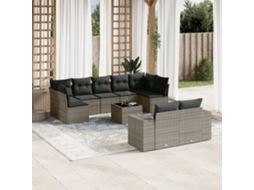 Jogo de Sofá Jardim 10 Peças C/ Almofadões Vime Pe Cinza Dkd Home Decor