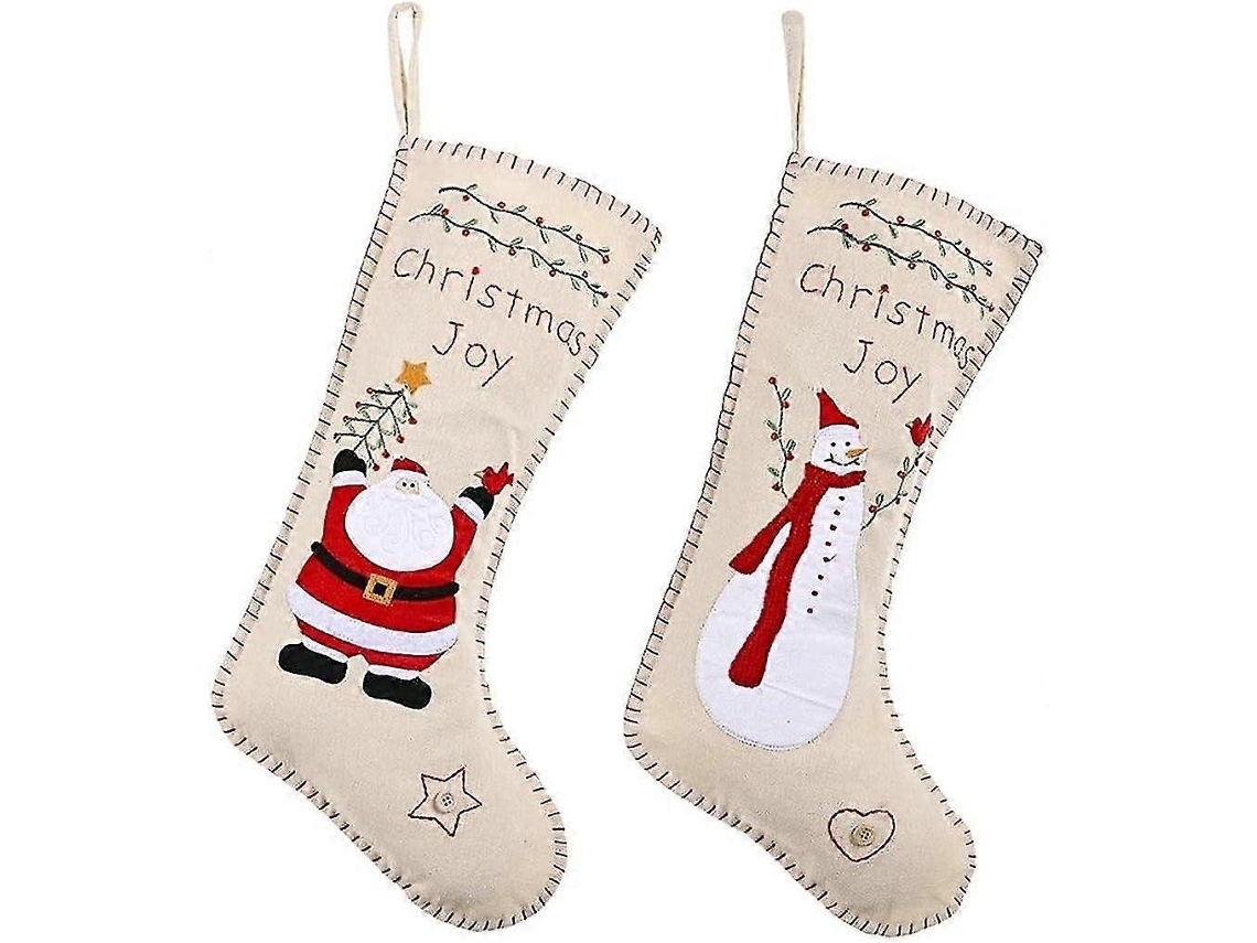 Meias De Natal 2 Meias De Natal Bordadas Costura Tradicional Sacola De Presente De Natal Meias De Festa Penduradas Olysi Shop