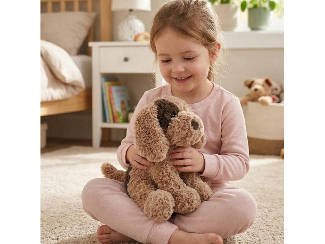 Pelúcia Cachorro Sentado com Orelhas Longas Boneco Decorativo de Tecido Branco CHABERLU