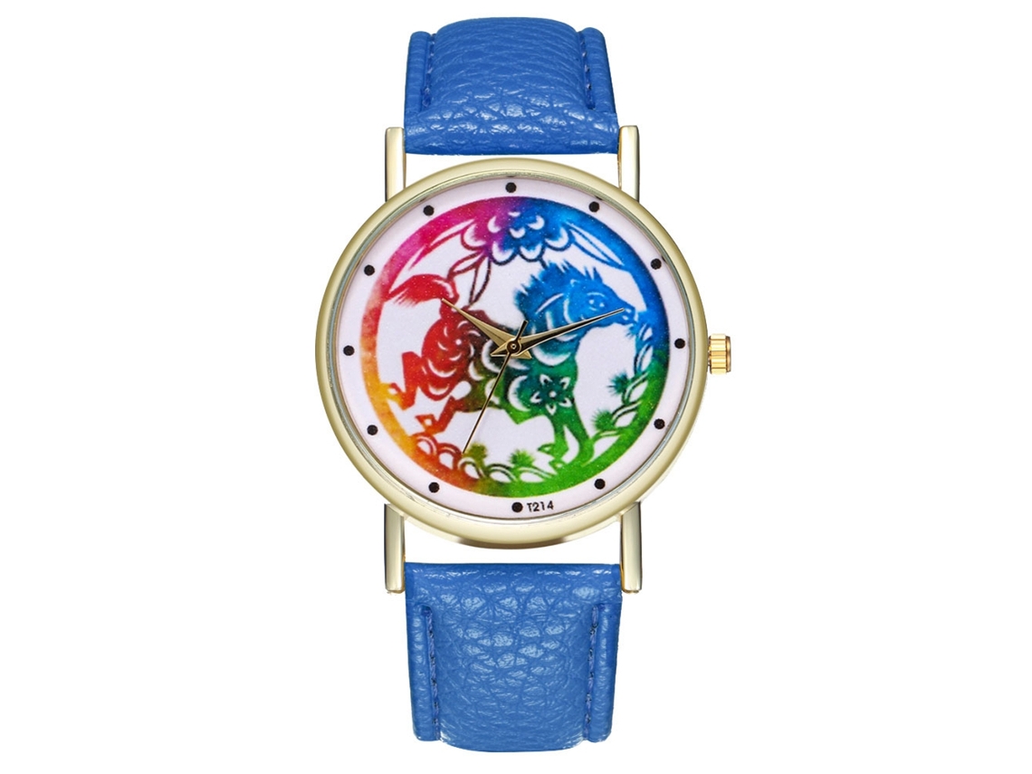 Relógio de pulso analógico de quartzo com mostrador redondo elegante (azul royal)