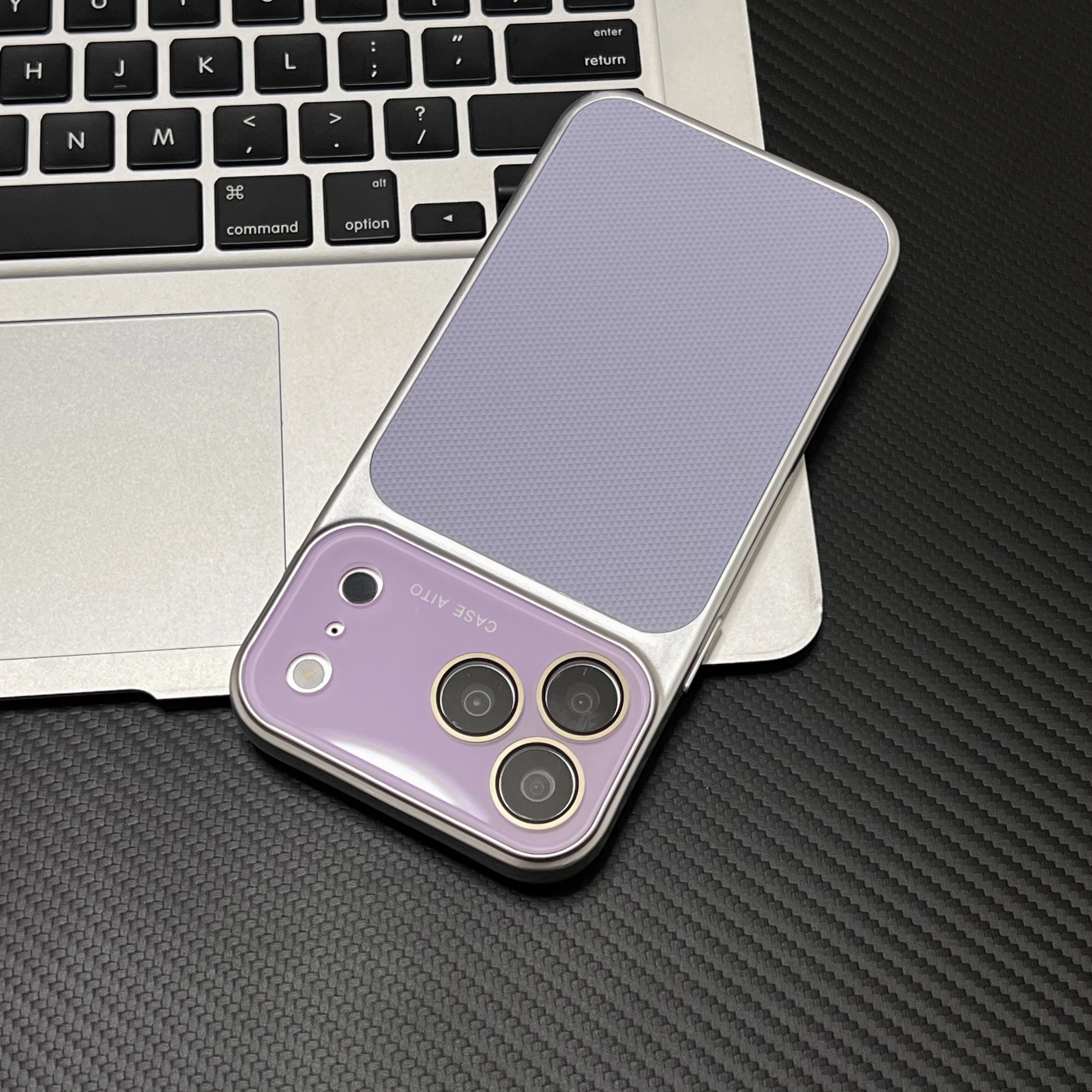 Capa De Couro Trançado Para Lente (iphone 15 Pro Max Roxo), Capa Protetora De Tpu Macio E Resistente A Impactos.