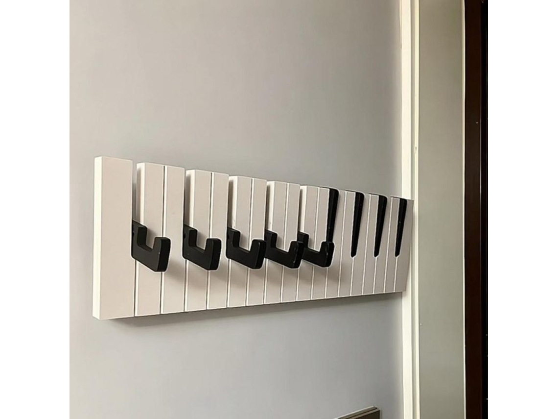Perchero De Parede De Madeira Piano Com Teclas E Ganchos Decorativo Para Casacos Chapéus Botas 50cm