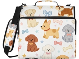 Pasta Organizadora Com Estampa De Cachorro Marrom, Argolas De 7, 6x 3, 8cm, Bolsos Extras, Alça De Ombro E Mão, Grande