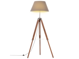 Vidaxl Candeeiro De Chão Tripé 141 Cm Teca Maciça Castanho Mel/cinza