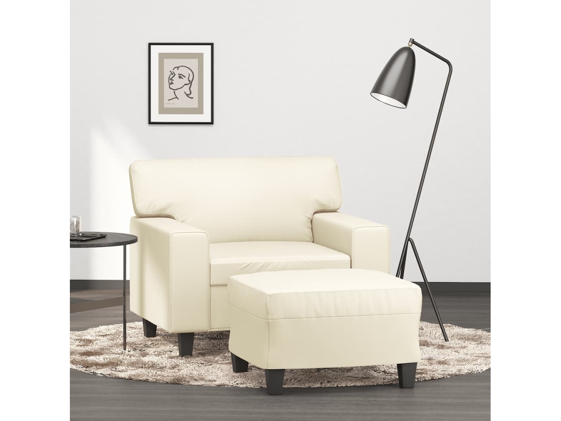 Poltrona De Sala | Cadeira | Poltrona Com Apoio De Pés Couro Artificial 60 Cm Cor Creme Wsd160343 Lovely Home