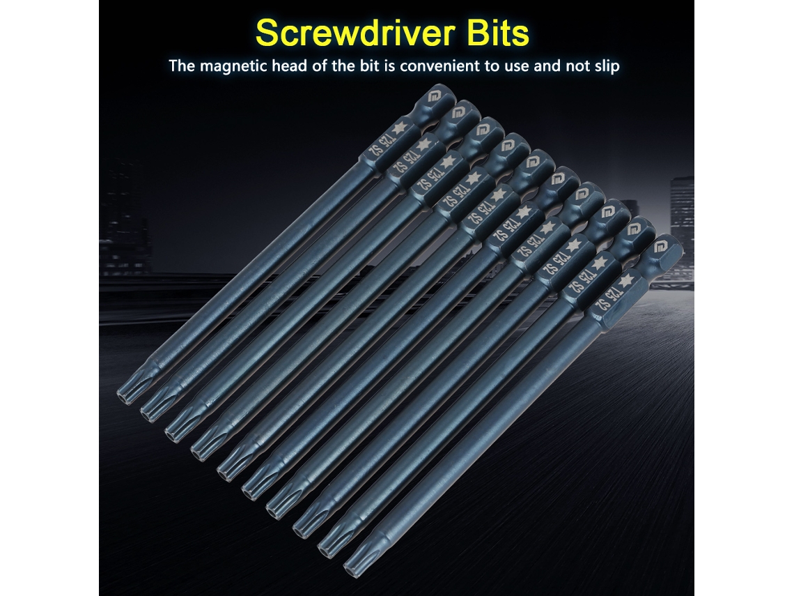 Conjunto De 10 Bits Torx De Segurança Magnéticos T25 Com Encaixe Hexagonal De 1/4" E 100 Mm