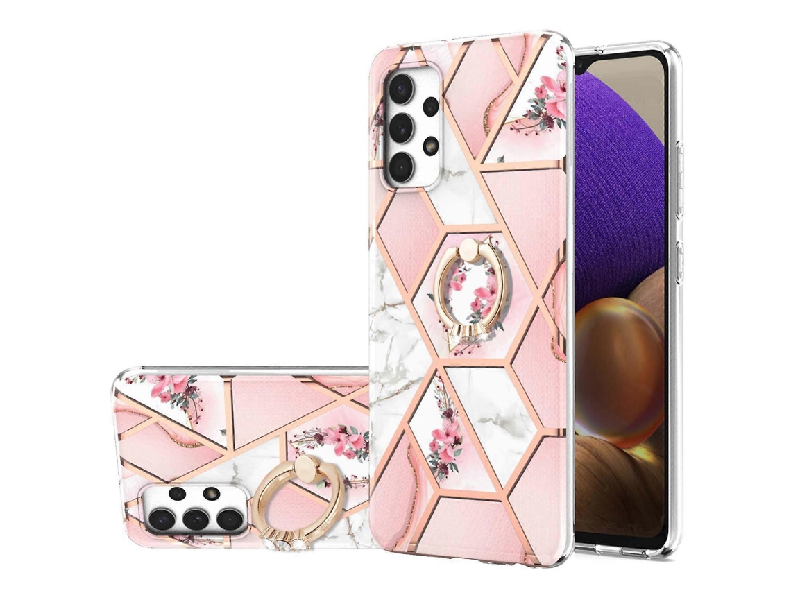Capa De Tpu À Prova De Choque Com Estampa De Flor De Mármore E Galvanoplastia Para Samsung Galaxy A32 4g, Versão Ue, Com Suporte De Anel De Strass (fl