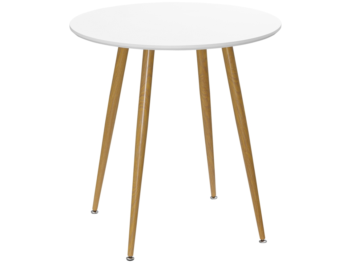 Mesa de Cozinha Mdfe Metal Cor Branco e Madeira Ø72x75 Homcom