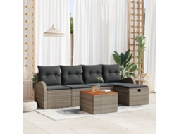 Conjunto De Sofá De Jardim De 6 Peças Com Almofadas Cinza De Vime Pe Lovely Home