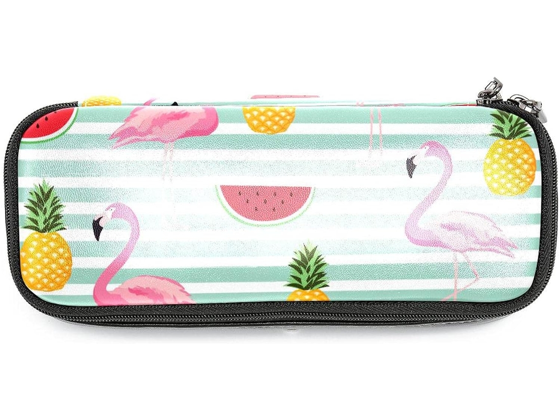 Stojo com estampa de flamingo, abacáxi e melancia, grande capacidade, ideal para escola, escrivaninha e adultos.