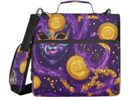 Conjunto de 3 malas Argola com estampas de máscaras de carnaval, bolsos extras, alça, diversos compartimentos e design que economiza espaço.