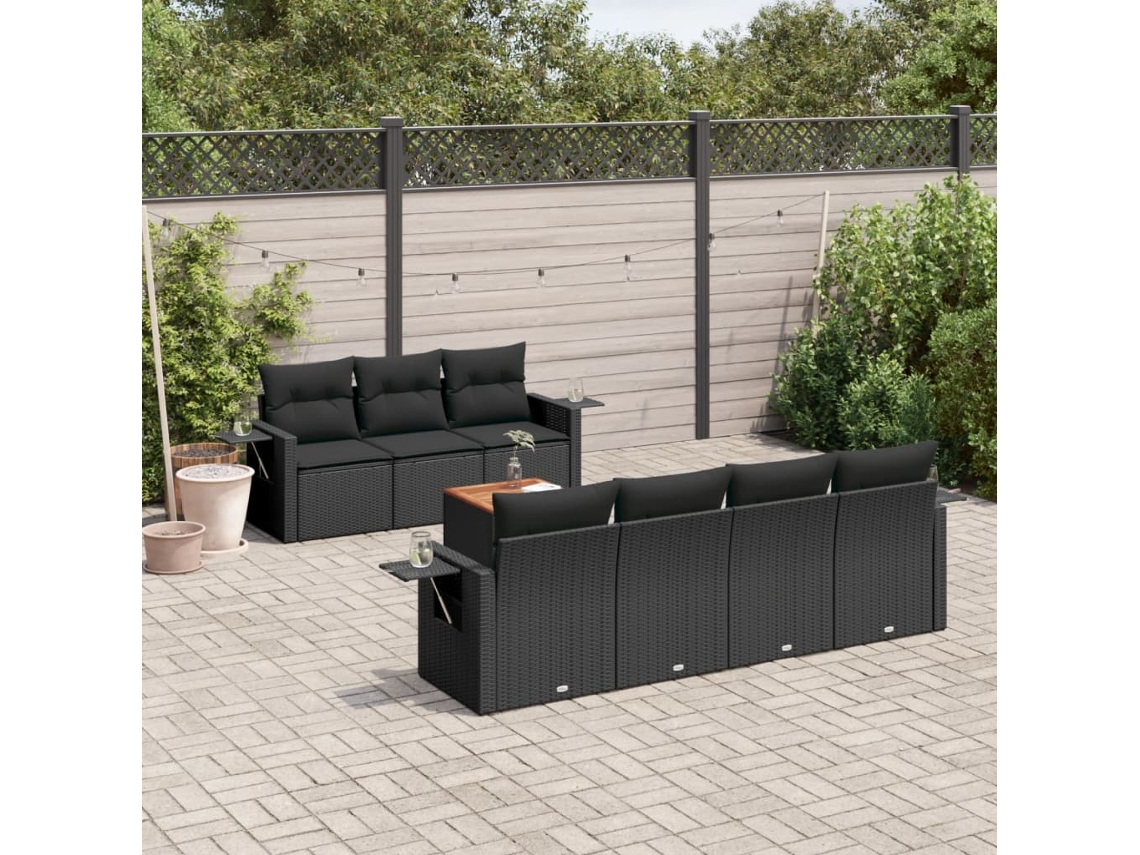 Conjunto de 8 Sofás de Jardim com Almofadas Vime Pe Preto Dkd Home Decor