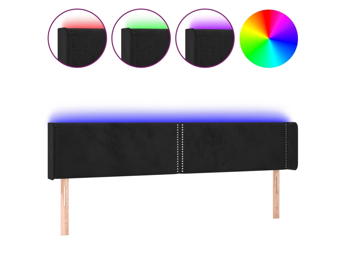 Led Headboard, Led Headboards Vidaxl Preto Veludo (183 X 16 X 78/88 Cm)