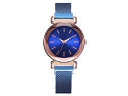 Relógio de Pulso Feminino de Quartzo com Pulseira de Liga e Strass Azul Casual Diário