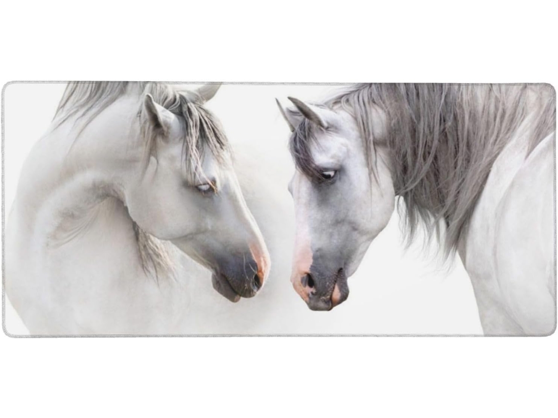 Mousepad para Computador de Grande Formato com Estampa Cavalos Brancos, Base Borracha Antiderrapante, 40 X 90