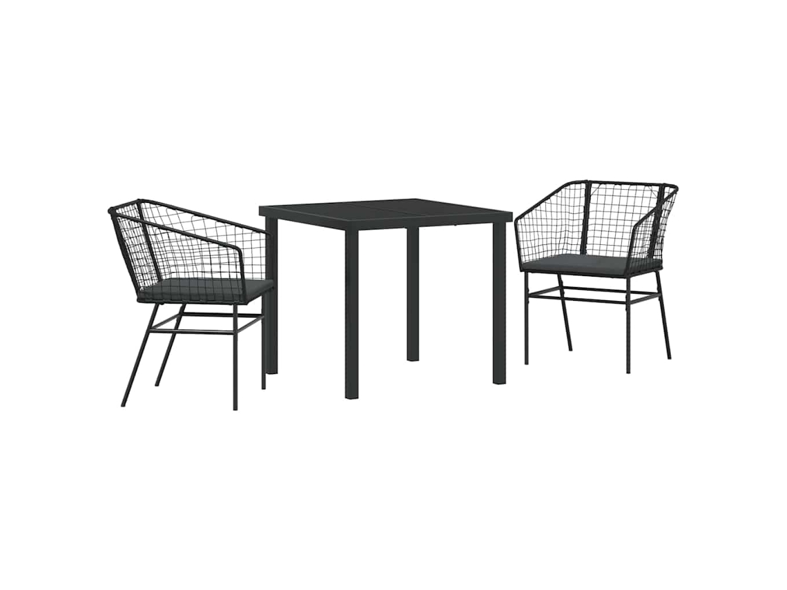Conjunto de Jantar para Jardim 3 Pcs - Móveis de Jardim para Refeição Preto Vime Pe HARLANV1