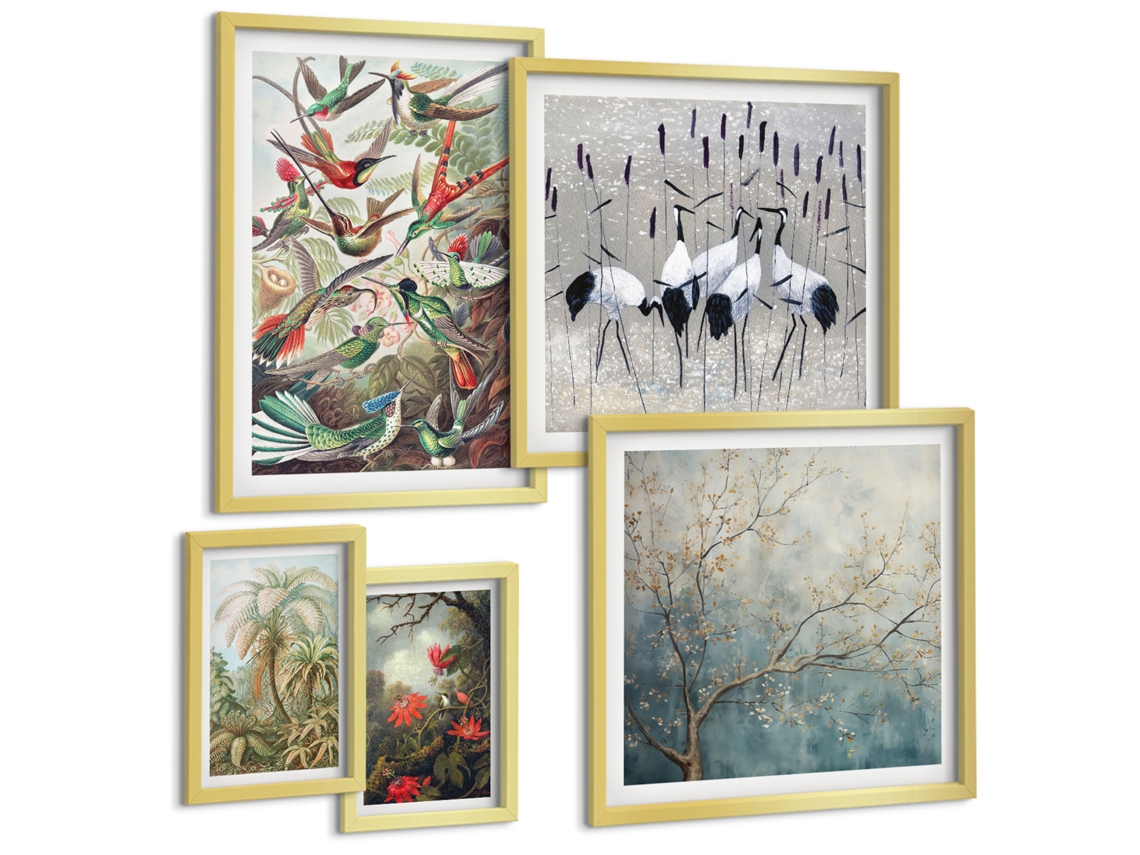Conjunto De Pinturas Pássaros Tropicais Vintage Espelharte (5 Peças)