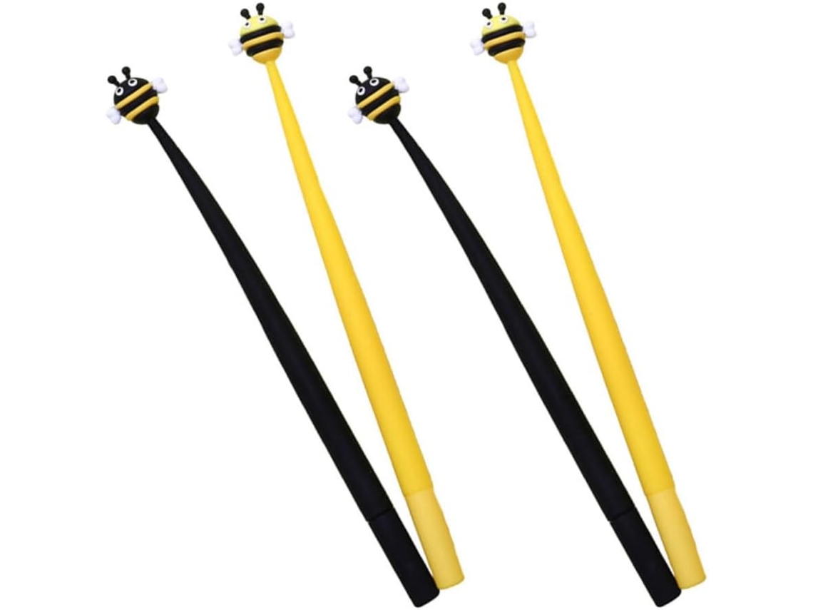 Conjunto De 4 Canetas Silicone Kallory Em Formato Abelha, Ponta Gel