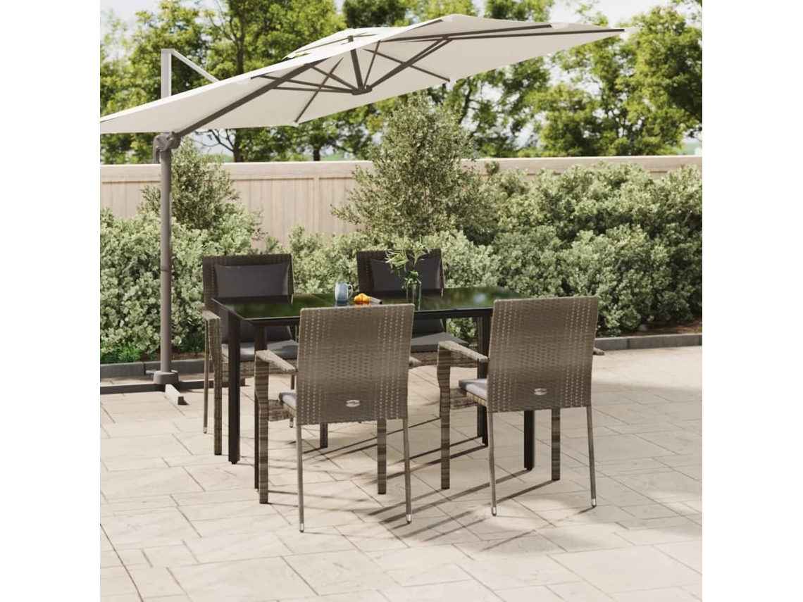 Pcs Conjunto Jantar Jardim C/ Almofadões Vime Pe Preto/cinza Dkd Home Decor