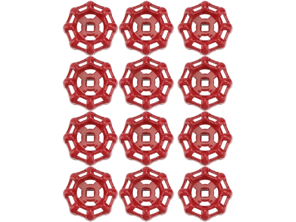 Conjunto de 12 Puxadores de Válvula em Ferro Fundido Vermelho, com Roda de Parada Resistente À Corrosão e Design Decorativo. SFUSHOS
