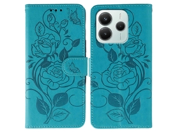 Capa Tipo Carteira Com Estampa De Borboleta Rosa E Couro Sintético Azul Para Xiaomi Redmi Note 14 4g (163,25 Mm)