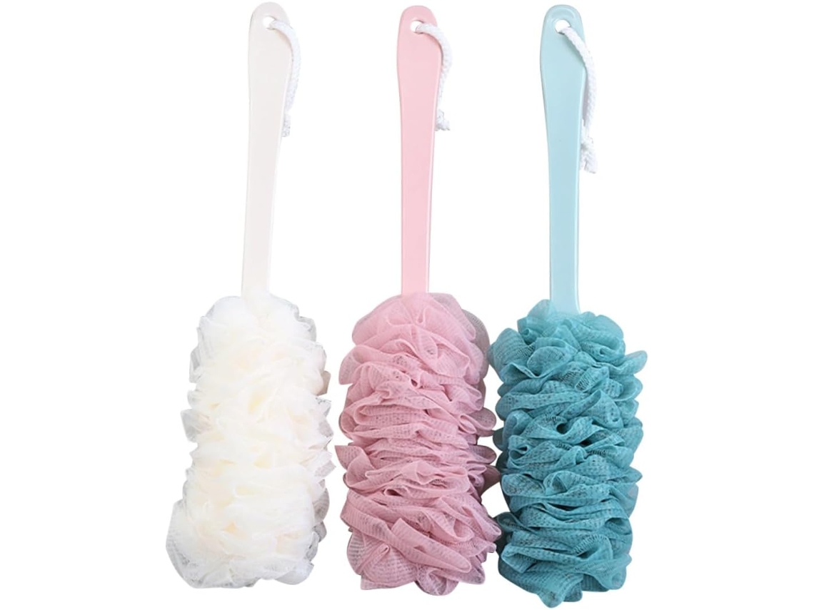 Escova De Banho Ergonômica Malha Pe Com Cabo Longo, Conjunto De 3 Peças | Cabo Ergonômico, Malha Fina, Textura Delicada