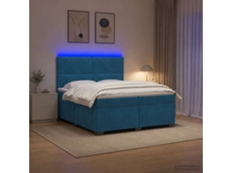 Vidaxl Cama Box Spring Com Colchão Azul 200 X 200 Cm Veludo