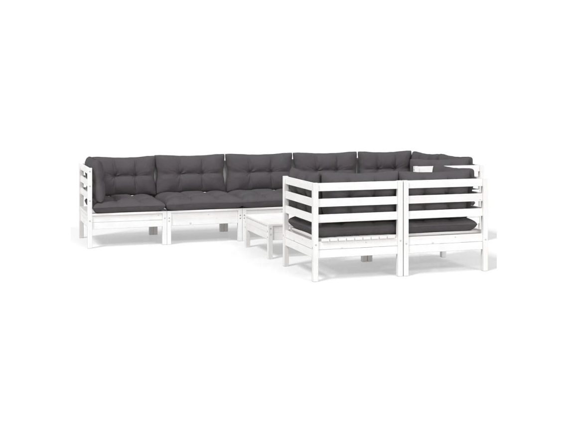 Conjunto de 9 Lounge de Jardim com Almofadões Pinho Maciço Branco MAISON EXCLUSIVE