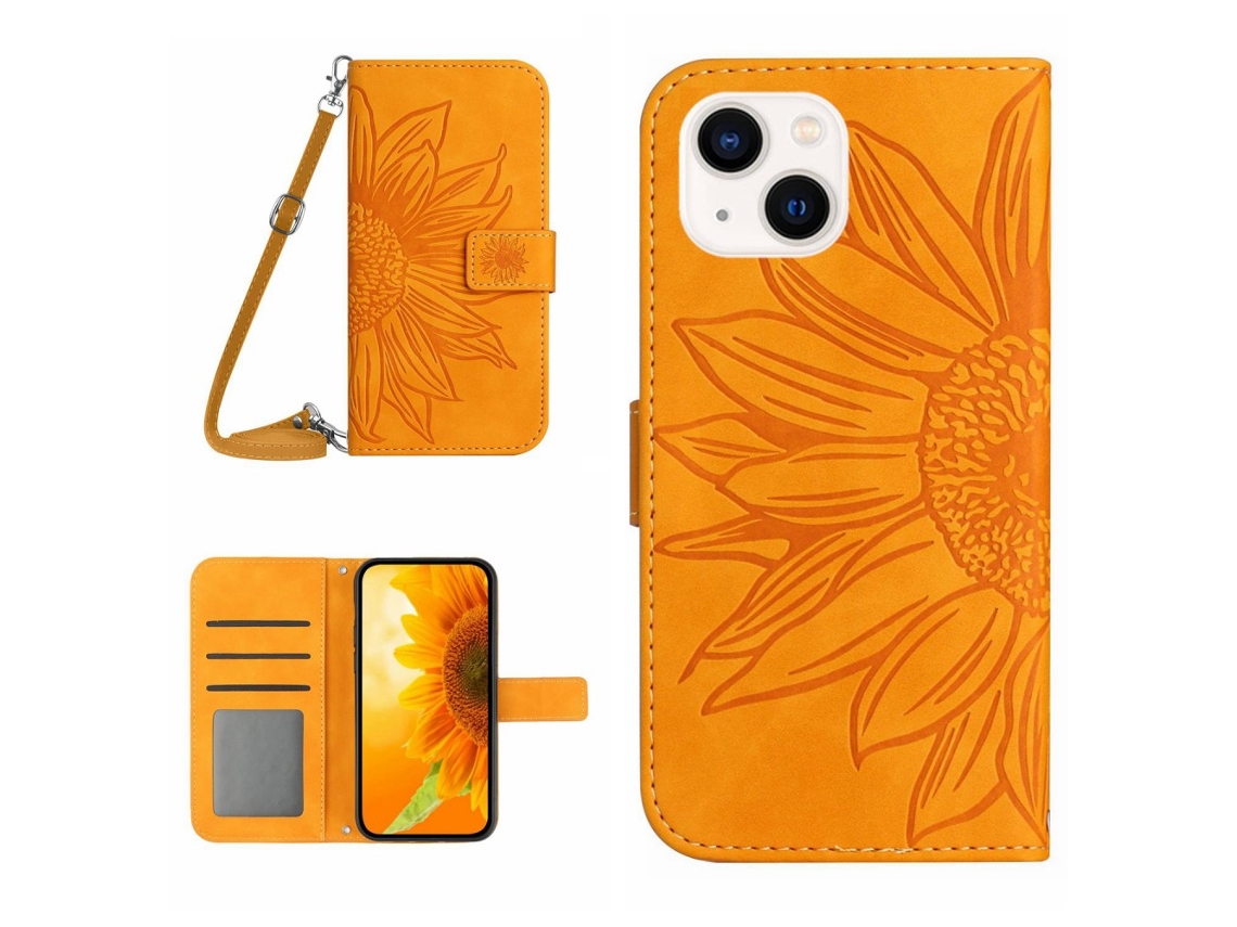 Capa Pega Para Iphone 15 Plus Pele Sintética Amarelo