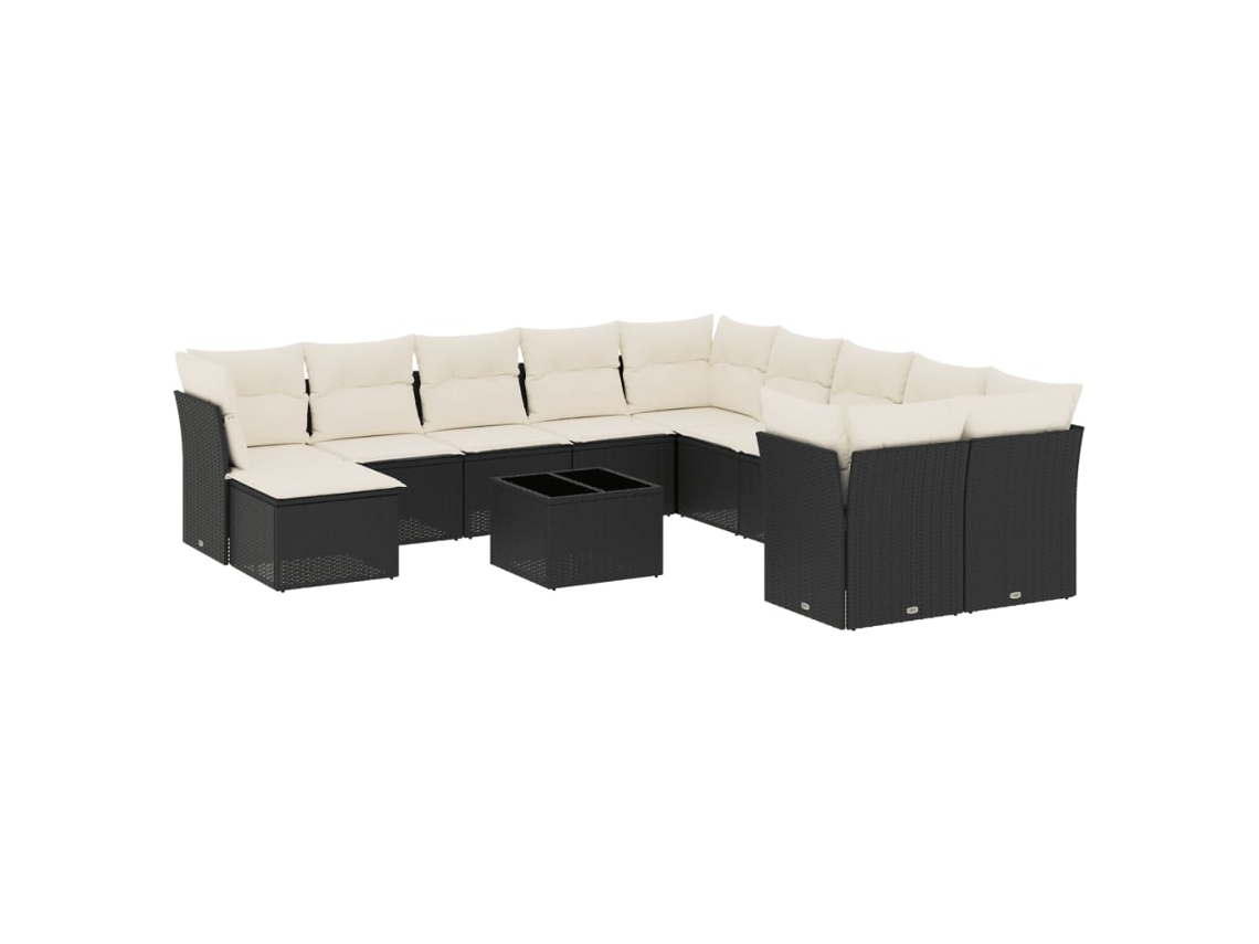 Conjunto de 12 Sofás de Jardim com Almofadões Vime Pe Preto MAISON EXCLUSIVE