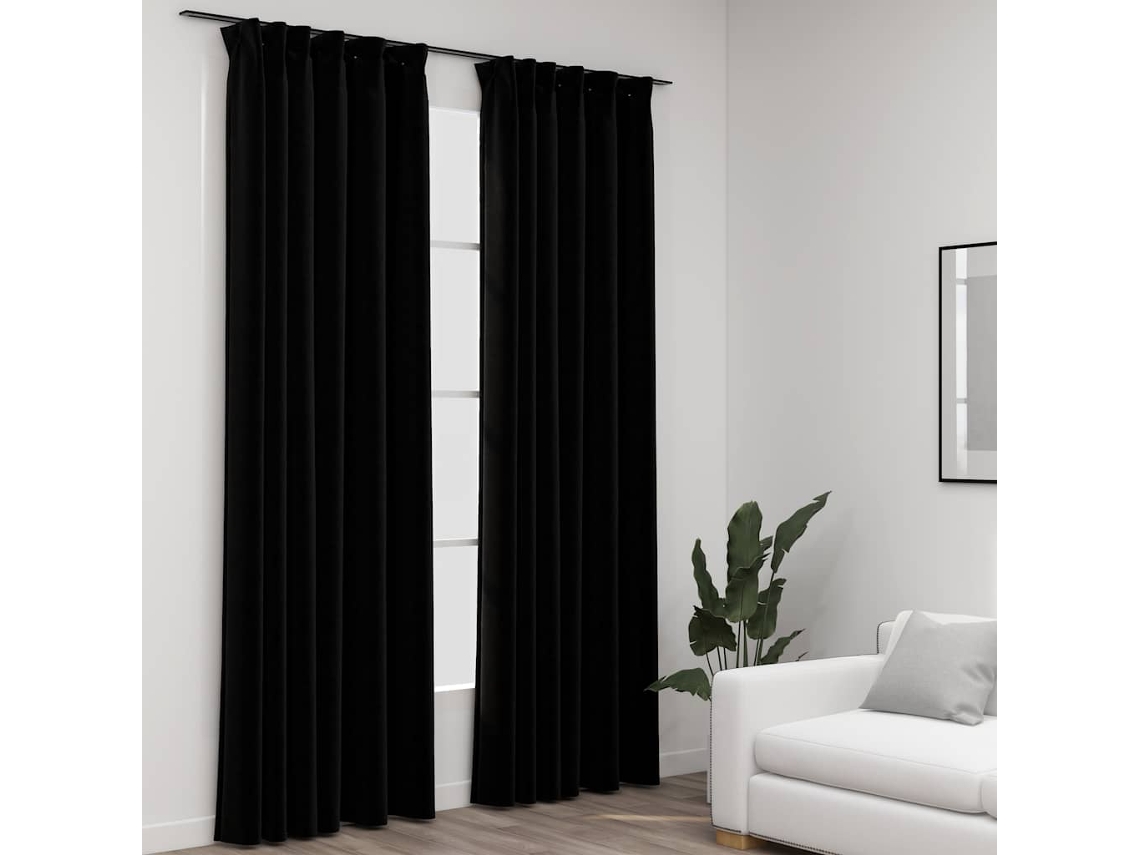 Vidaxl Cortinas Opacas Aspeto Linho Com Ganchos 2 Pcs 140x225 Cm Preto