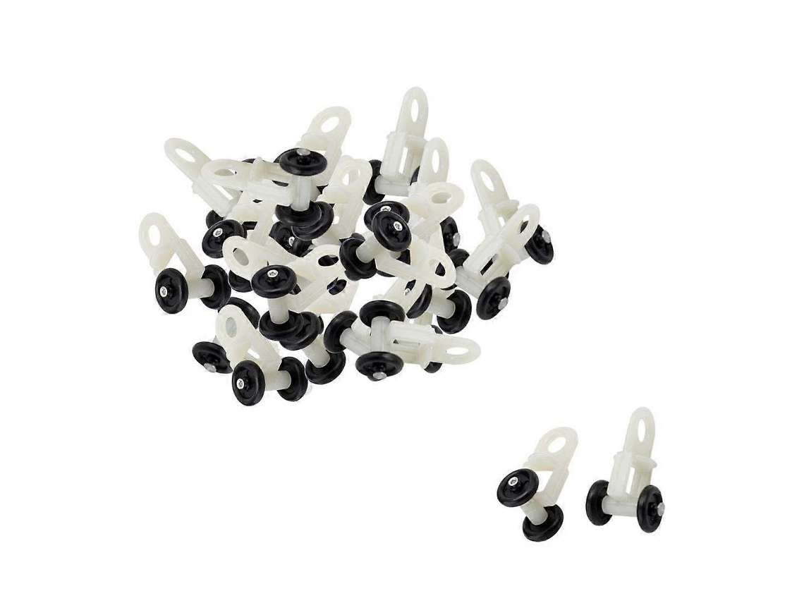 Rebe 30 Rolos Deslizantes de Plástico para Cortinas, Cores Preto e Branco, Tamanho 33x20x14mm, Diâmetro 13mm, Orifício 6mm
