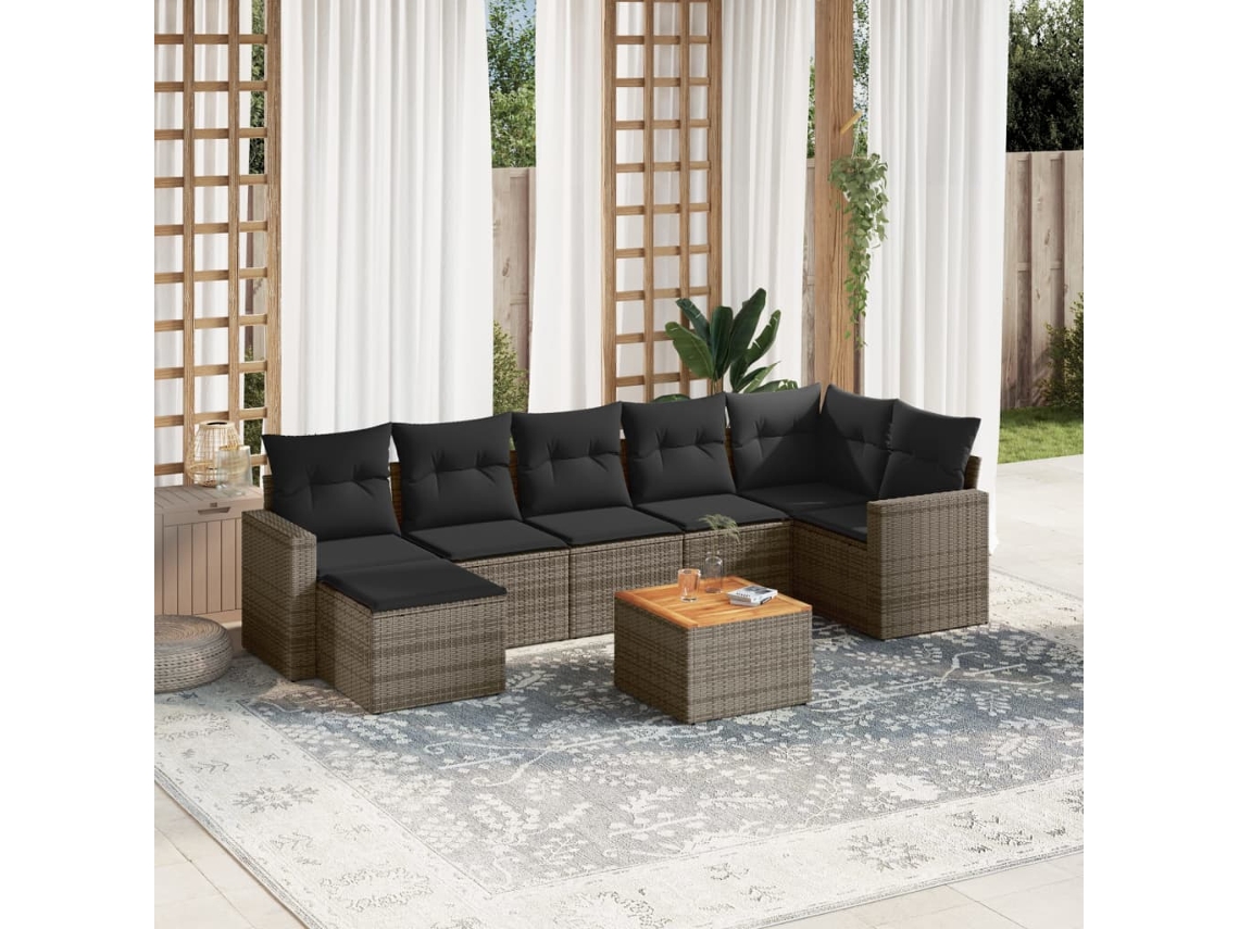 Vidaxl 8 Pcs Conjunto Sofás De Jardim C/ Almofadões Vime Pe Cinzento