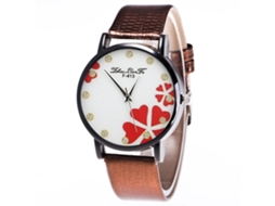 Relógio feminino de quartzo com pulseira de couro PU, mostrador redondo e padrão de strass (marrom)