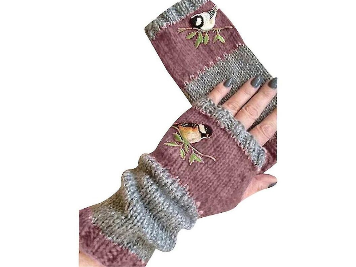 2026 guantes Sin Dedos de Punto Calientes Con Bordado de Aves para Mujer