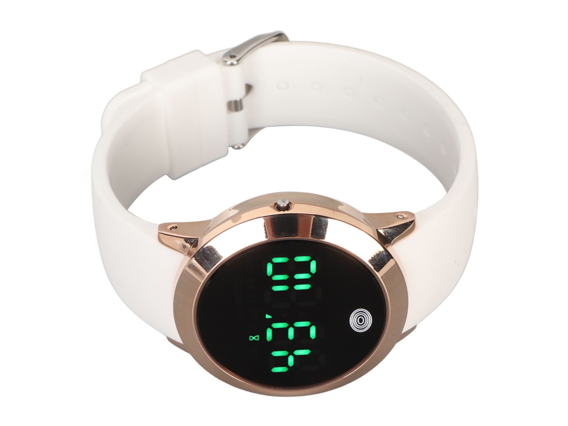 Relógio Digital Impermeável Multifuncional Touch Screen Cronômetro Corrente Silicone Ouro Branco