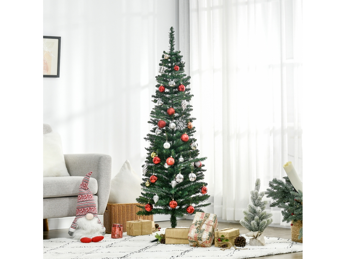 Árvore De Natal Artificial 150cm Alta E Estreita Com Ramos Realistas Base Em Plástico, Verde