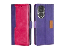 Capa De Couro Com Fivela Lateral Em Cores Contrastantes Para O Honor 80