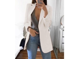 Chaqueta Blazer Para Mulher De Escritório Casual Com Manga Longa De Fibra De Poliéster Tamanho Cintura 2xl Blanco