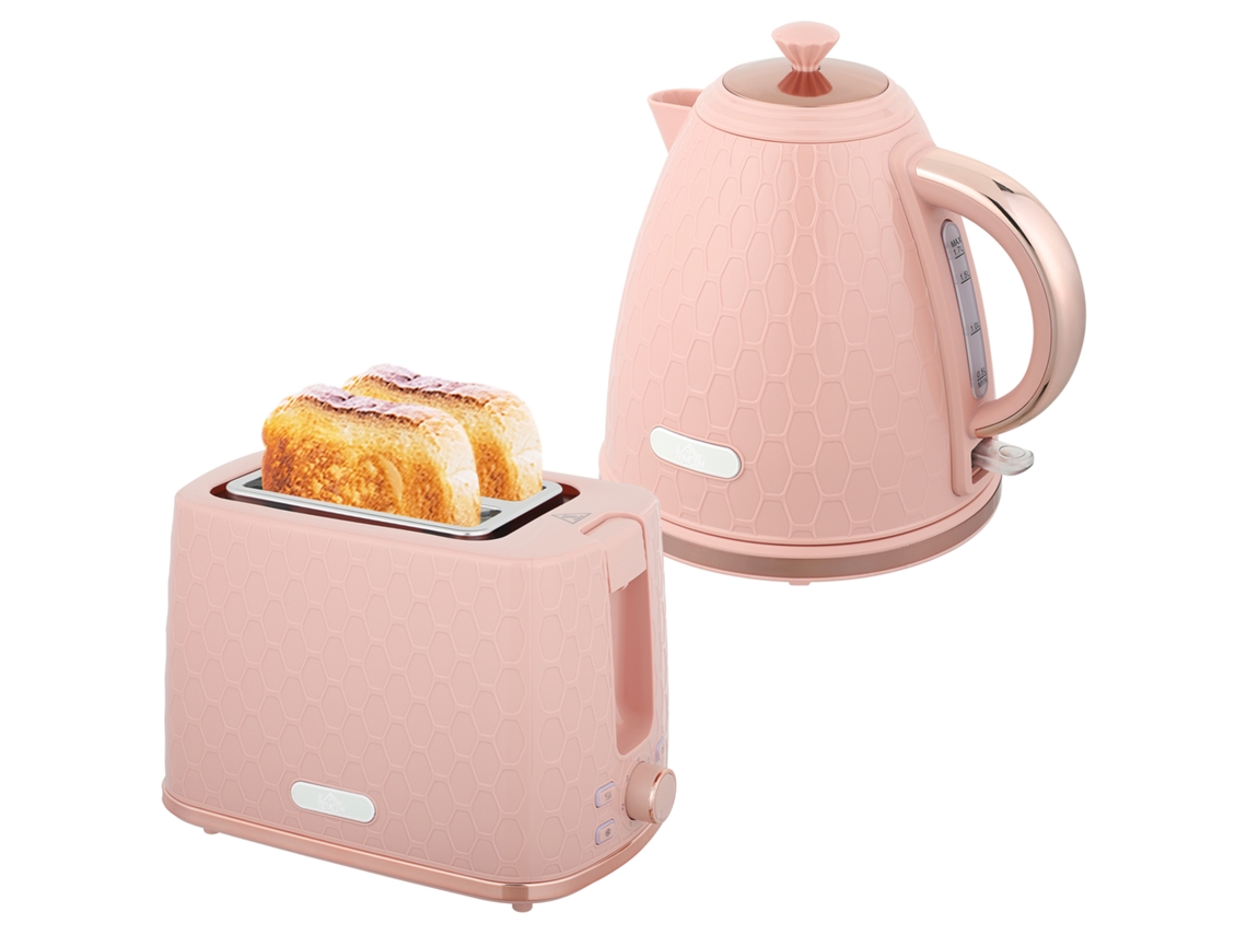 Conjunto de Chaleira e Torradeira rosa, 1,7l 2200w, gaveta de migalhas