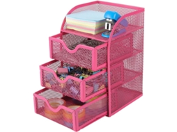 Caixa Organizadora de Mesa Pequena com 3 Compartimentos em Tela, Porta, Acessórios de Mesa Rosa Pink Max Pink BRILVIBERA