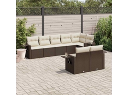 Vidaxl 8 Pcs Conjunto Sofás De Jardim C/ Almofadões Vime Pe Castanho